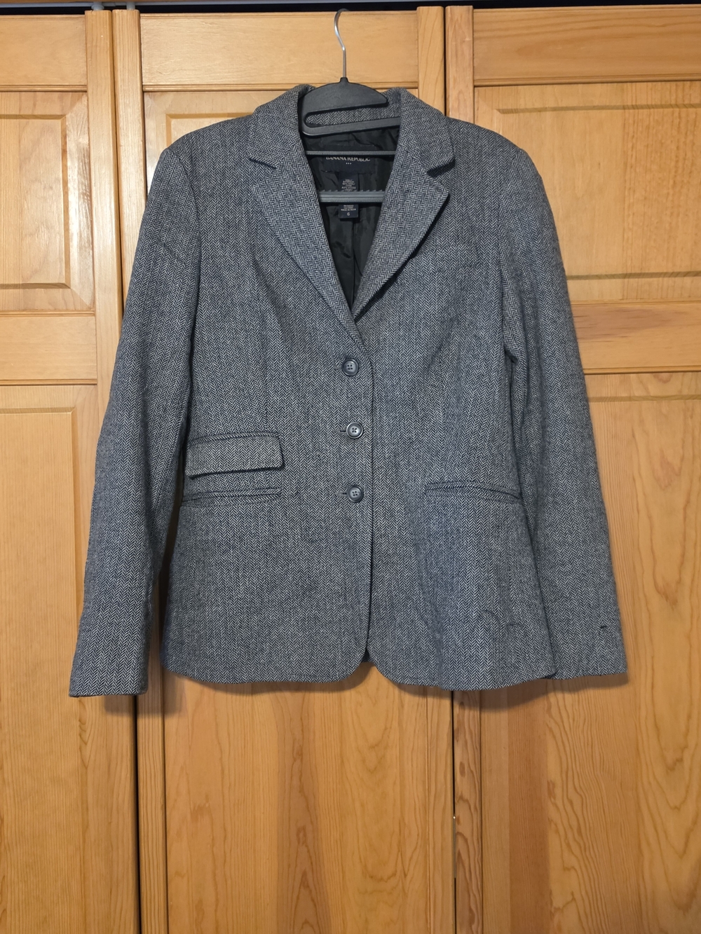 Banana Republic Gray Herringbone Wool-Blend Women's Blazer